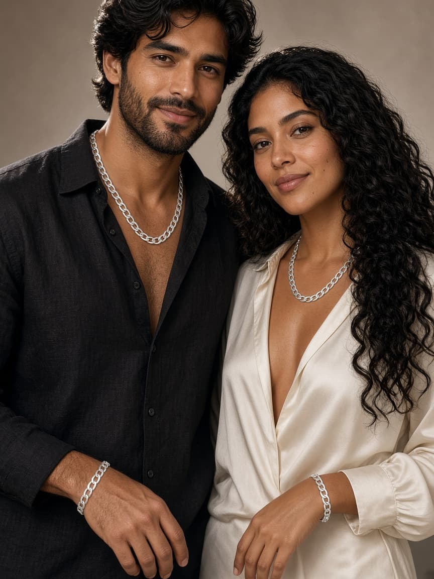Él con collar y brazalete Figaro de plata 925